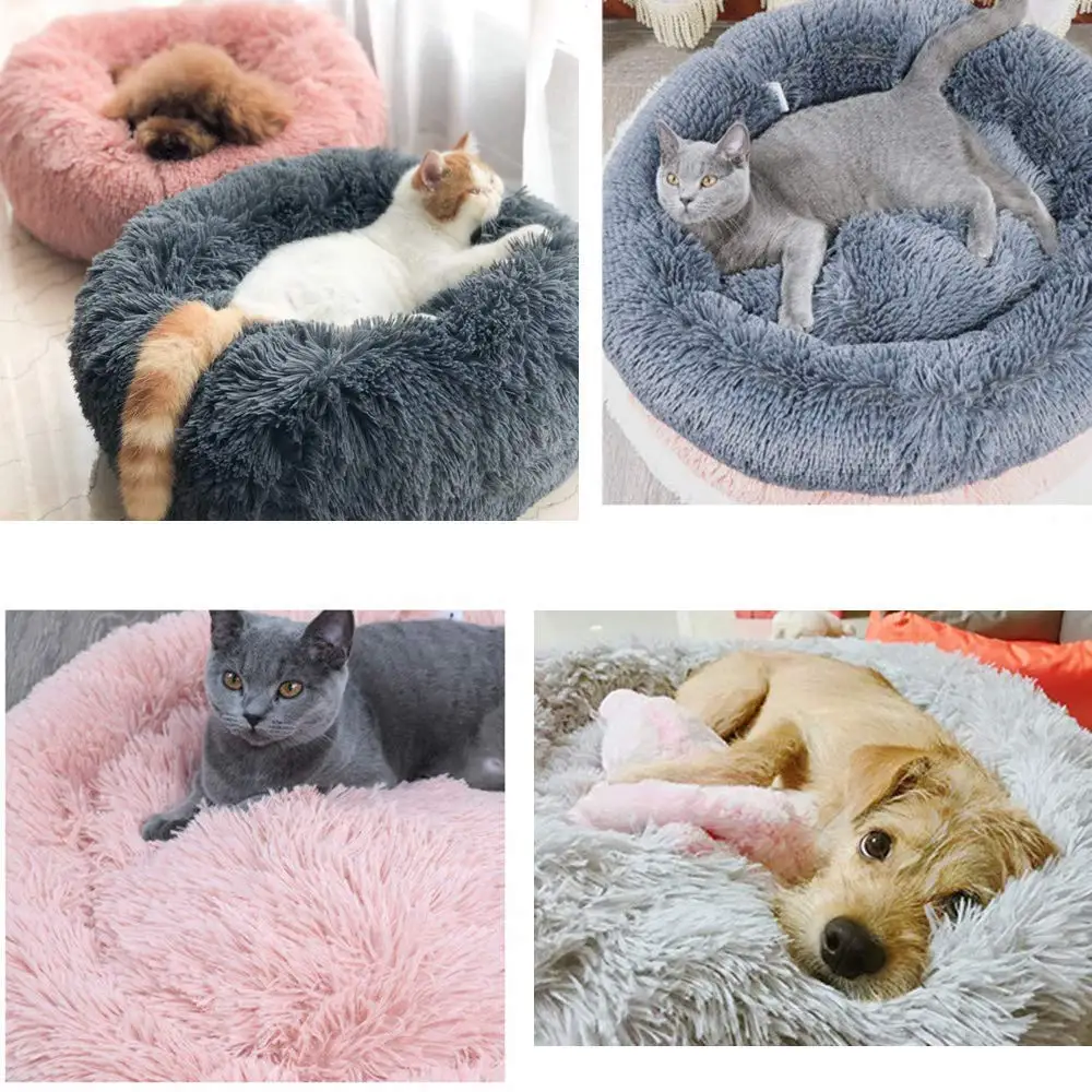 Round Pet Bed for Large Dog Bed Super Soft Cat Bed Long Plush Dog House for Medium Dog House Winter Warm Sleeping