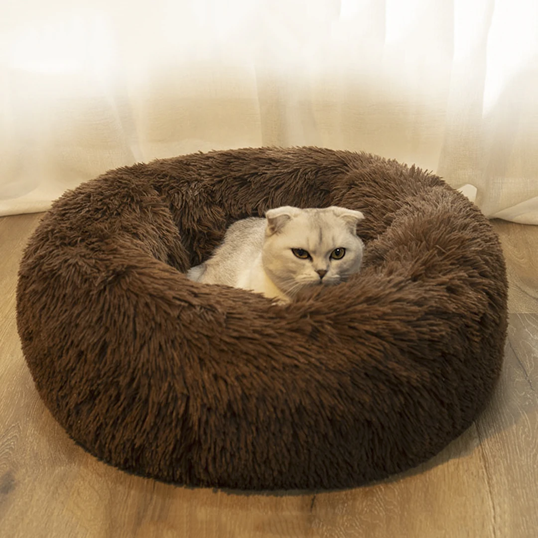 Round Pet Bed for Large Dog Bed Super Soft Cat Bed Long Plush Dog House for Medium Dog House Winter Warm Sleeping