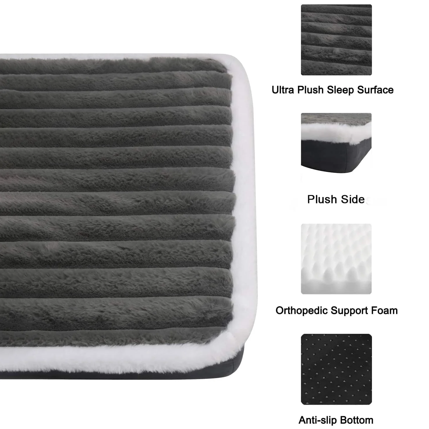 Short Plush Dog Bed with Non-slip Bottom Orthopedic Foam Dog Bed Removable Cover for Large Medium Small Dogs Machine Washable