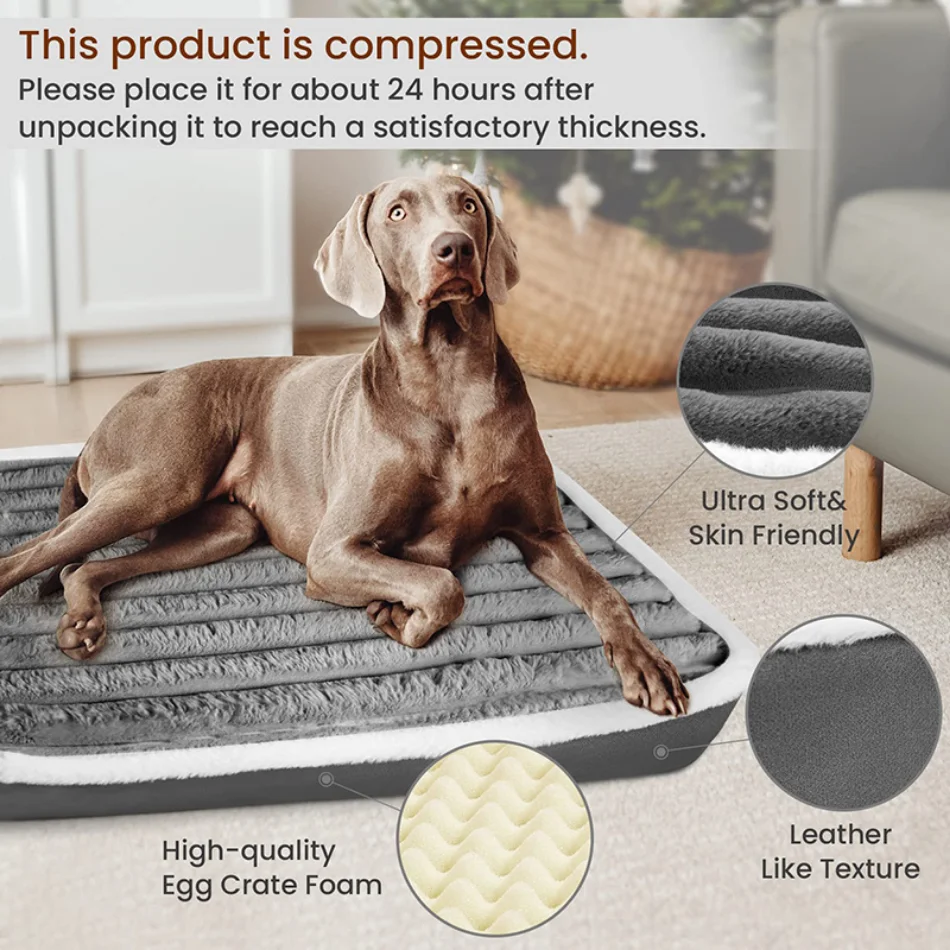 Short Plush Dog Bed with Non-slip Bottom Orthopedic Foam Dog Bed Removable Cover for Large Medium Small Dogs Machine Washable