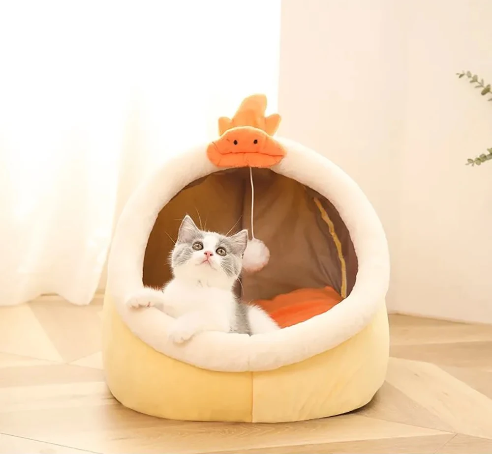 Pet Tent Cave Bed for Cats Small Dogs Self-Warming Sleeping Bed Foldable Removable Washable