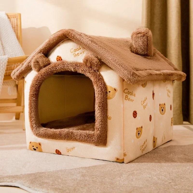 Foldable Outdoor Cat & Small Dog House Waterproof Puppy Cave Nest with Pets Pad Dog Cat Bed Tent Supplies