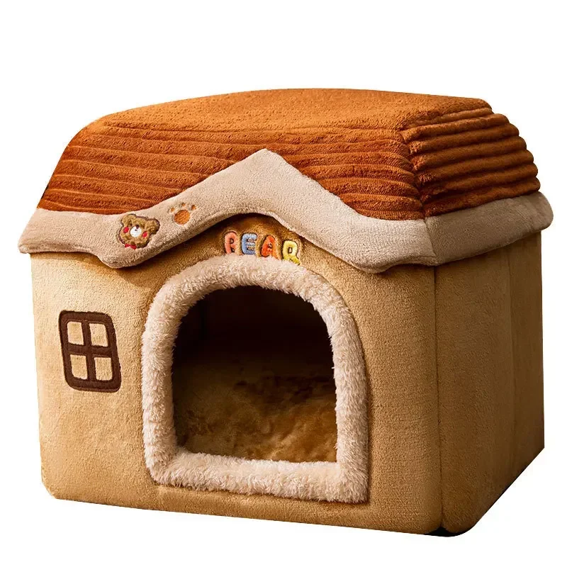 Foldable Outdoor Cat & Small Dog House Waterproof Puppy Cave Nest with Pets Pad Dog Cat Bed Tent Supplies