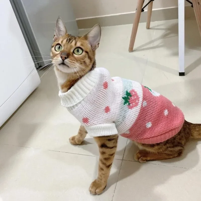 1pc Adorable Pet Reindeer Printed High-Necked Sweater, Warm Cat Knitted Clothing for Party Costume, Cute Cat Apparel