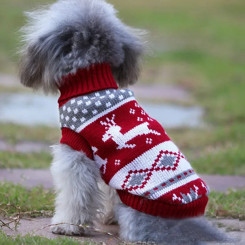 1pc Adorable Pet Reindeer Printed High-Necked Sweater, Warm Cat Knitted Clothing for Party Costume, Cute Cat Apparel