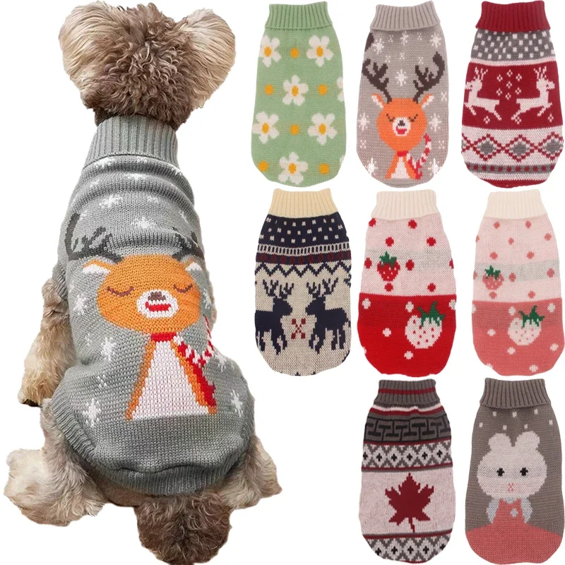 1pc Adorable Pet Reindeer Printed High-Necked Sweater, Warm Cat Knitted Clothing for Party Costume, Cute Cat Apparel