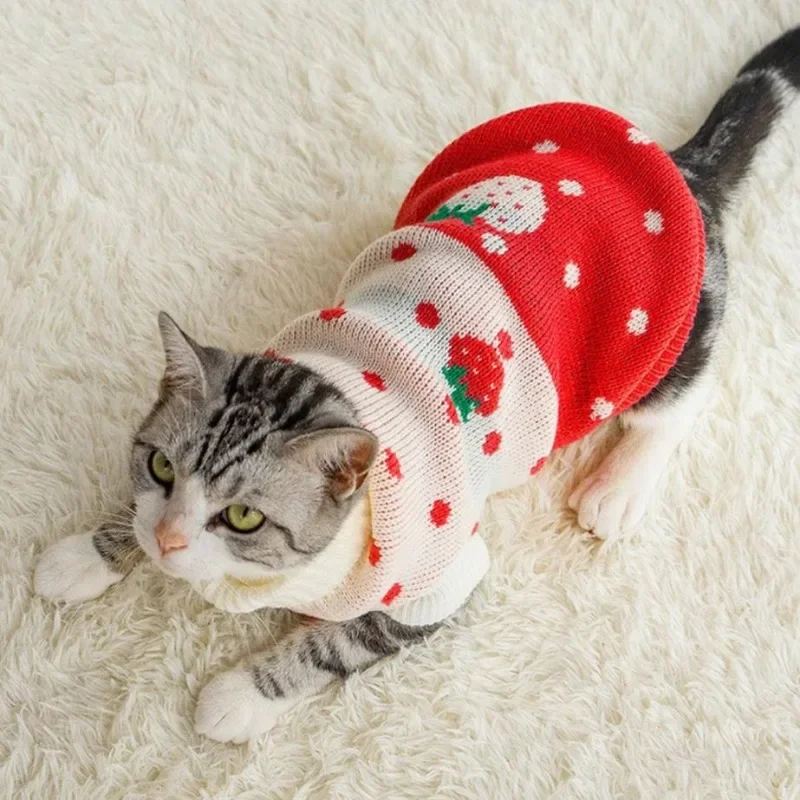 1pc Adorable Pet Reindeer Printed High-Necked Sweater, Warm Cat Knitted Clothing for Party Costume, Cute Cat Apparel