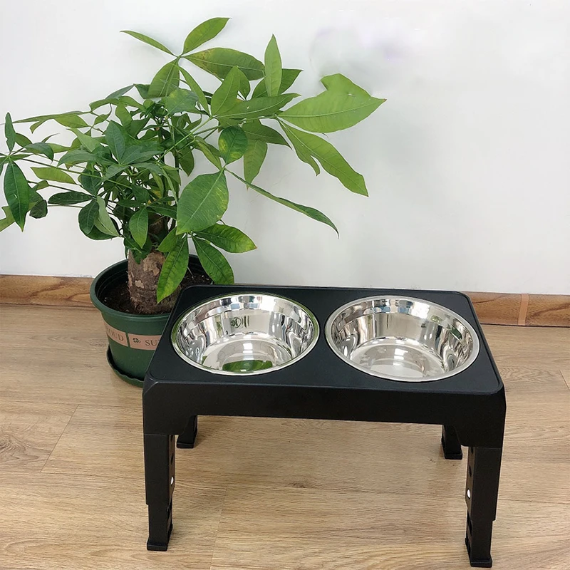 Dog Feeder Bowls Adjustable Raised Stand with Double Stainless Steel Food Water Bowls Small Medium Large Dogs