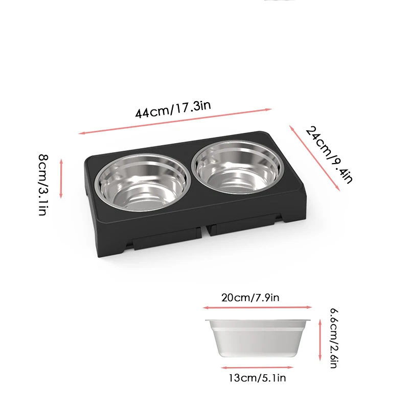 Dog Feeder Bowls Adjustable Raised Stand with Double Stainless Steel Food Water Bowls Small Medium Large Dogs