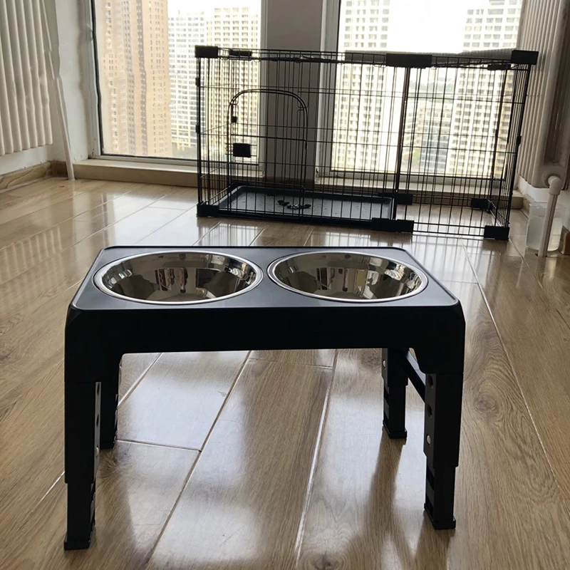 Dog Feeder Bowls Adjustable Raised Stand with Double Stainless Steel Food Water Bowls Small Medium Large Dogs