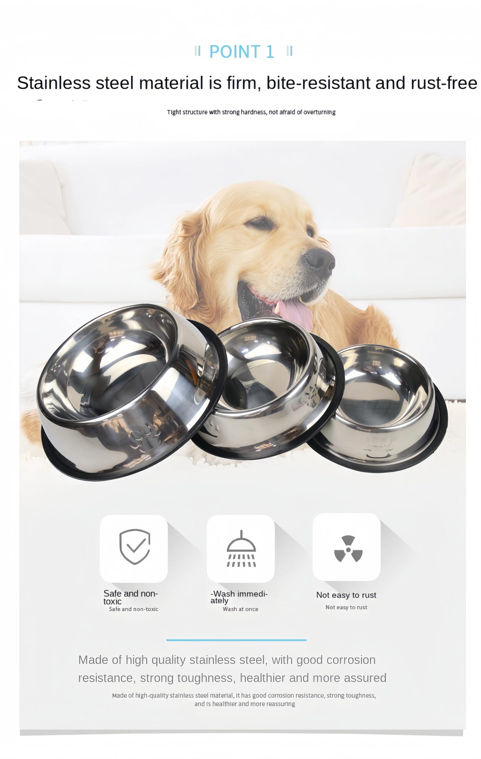 Cat Stainless Steel Bowl Pet Feeding Bowl Cat and Dog Drinking Bowl Metal Feeder Bowl Durable Easy To Clean 6 Sizes