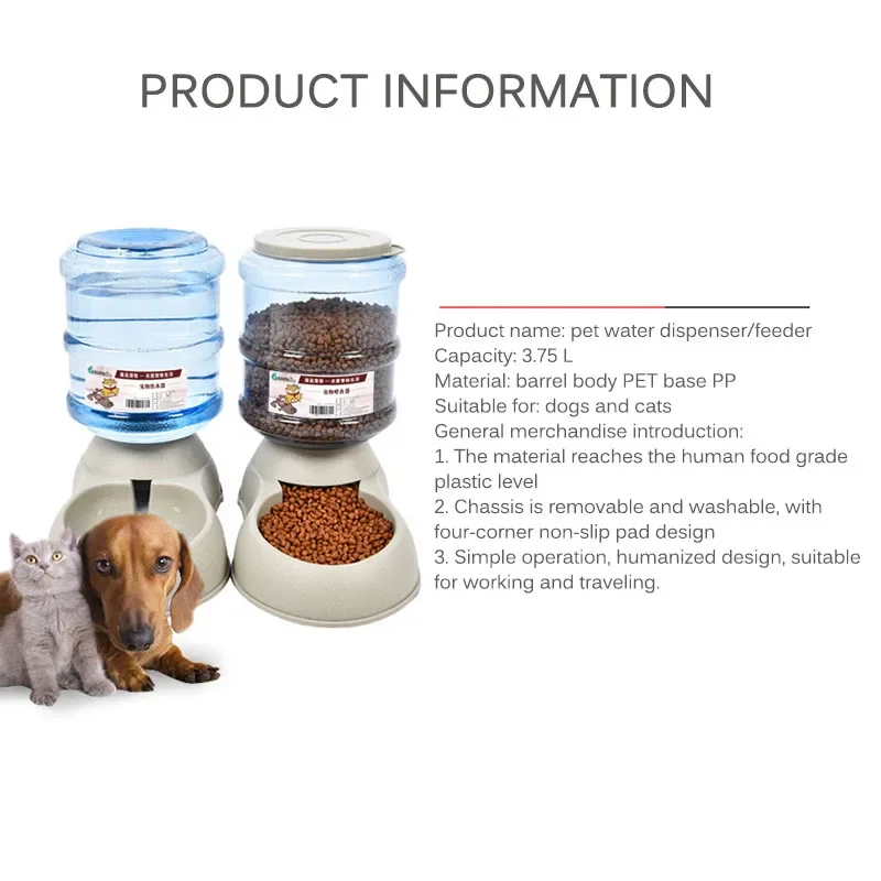 Automatic Dog Feeder Waterer High Capacity Pet Food Bowl Gravity Water Dispenser Pet Bowl for Dogs Cats 3.8 L