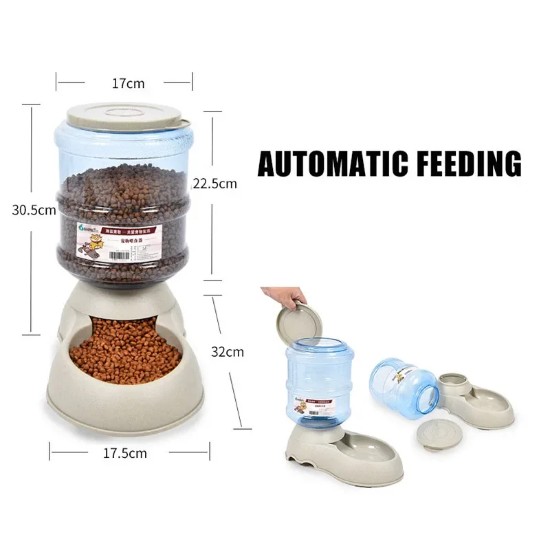 Automatic Dog Feeder Waterer High Capacity Pet Food Bowl Gravity Water Dispenser Pet Bowl for Dogs Cats 3.8 L