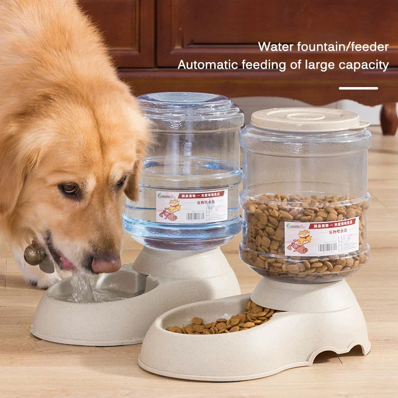 Automatic Dog Feeder Waterer High Capacity Pet Food Bowl Gravity Water Dispenser Pet Bowl for Dogs Cats 3.8 L