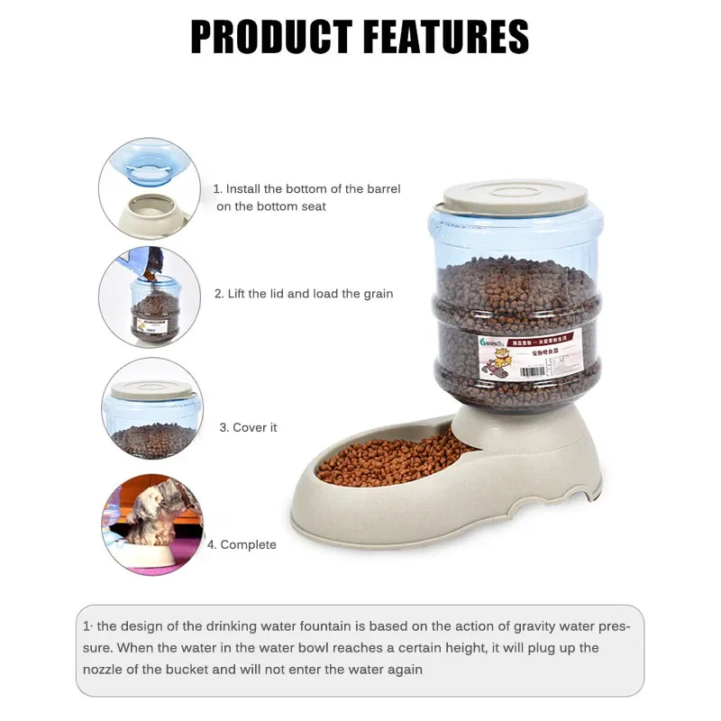 Automatic Dog Feeder Waterer High Capacity Pet Food Bowl Gravity Water Dispenser Pet Bowl for Dogs Cats 3.8 L