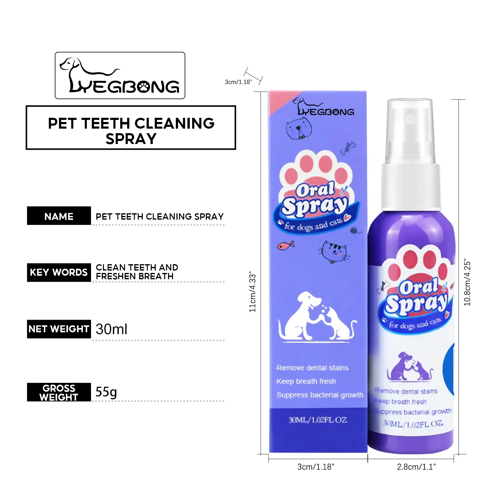 Pet Teeth Cleaning Spray Dog Cat Teeth Calculus Stain Remover Bad Breath Treatment Pet Oral Care Tool