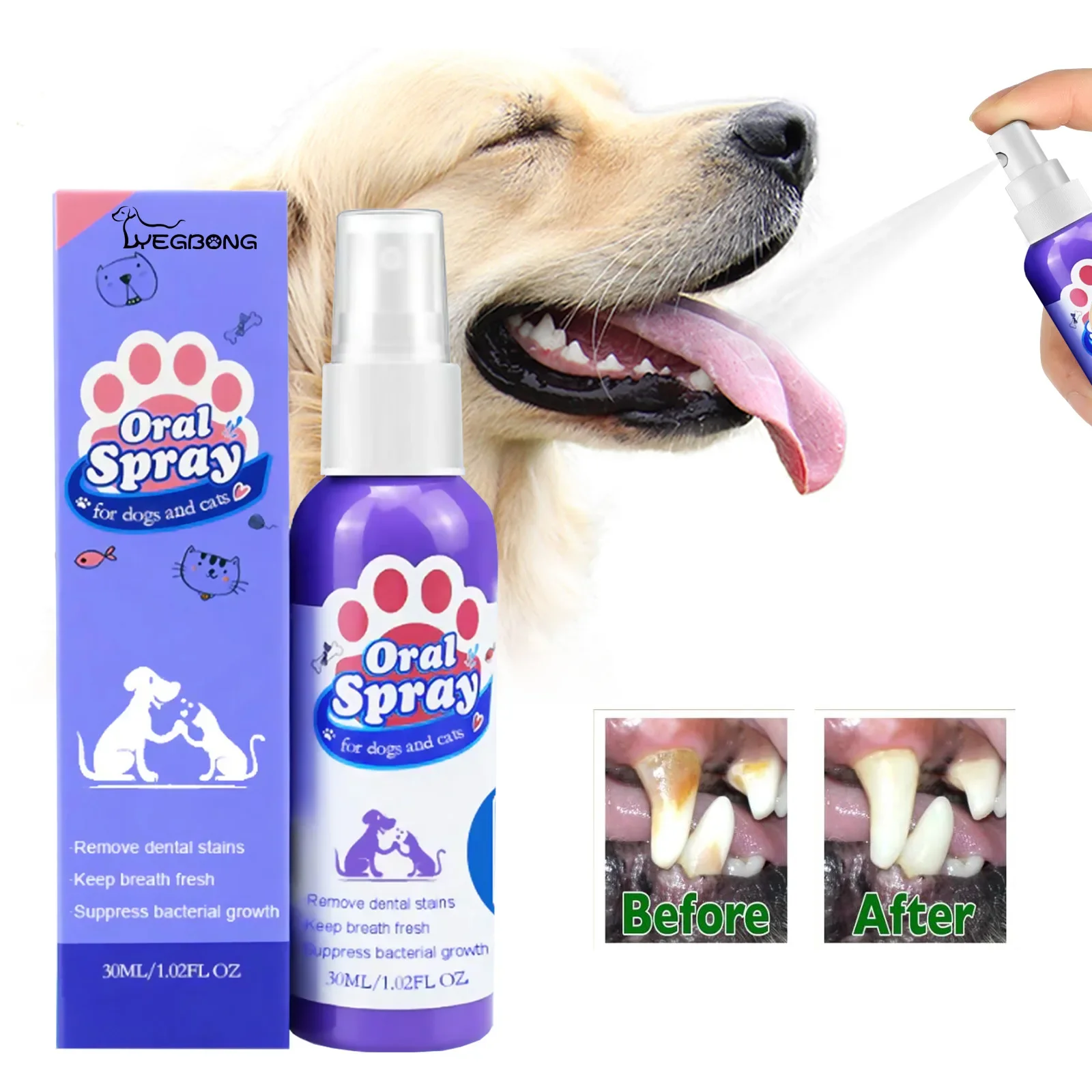 Pet Teeth Cleaning Spray Dog Cat Teeth Calculus Stain Remover Bad Breath Treatment Pet Oral Care Tool