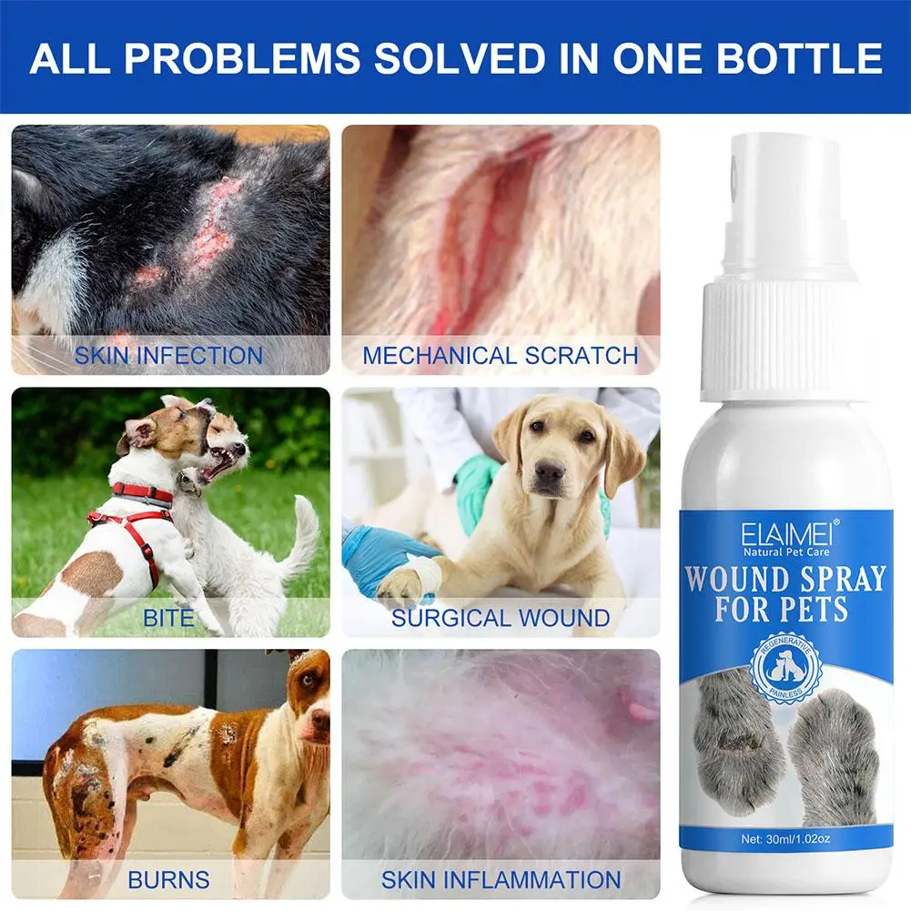 Pet Wound Spray Dog Cat Skin Rash Moss Scratch Wound Treatment Repair Bacteria Blocking Liquid Wound Spray 30ml