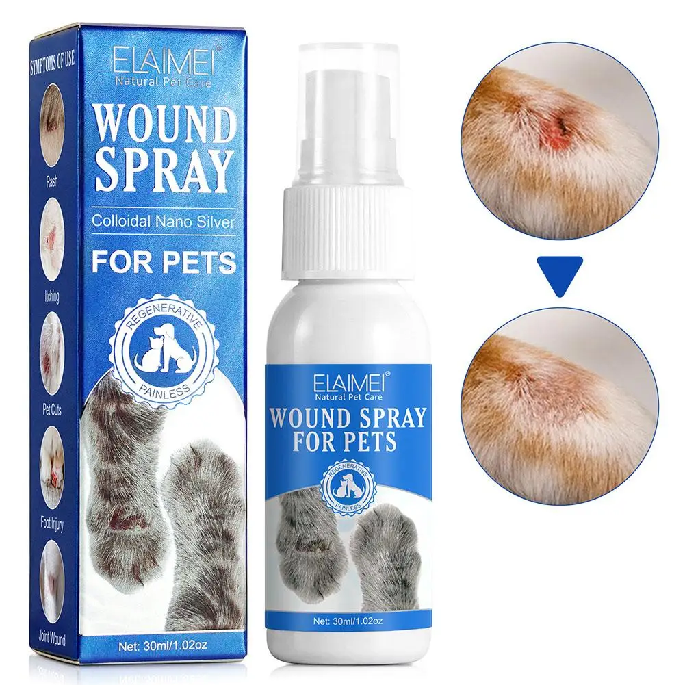 Pet Wound Spray Dog Cat Skin Rash Moss Scratch Wound Treatment Repair Bacteria Blocking Liquid Wound Spray 30ml