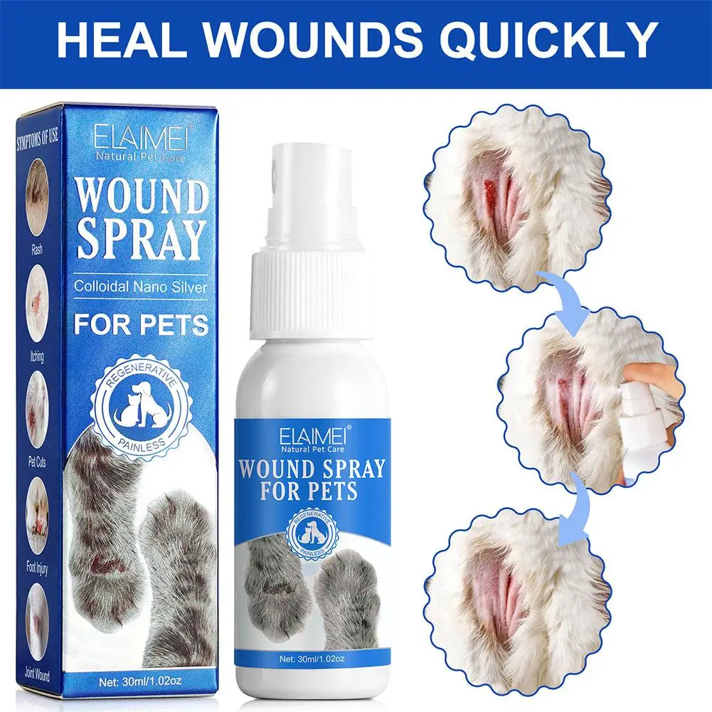 Pet Wound Spray Dog Cat Skin Rash Moss Scratch Wound Treatment Repair Bacteria Blocking Liquid Wound Spray 30ml