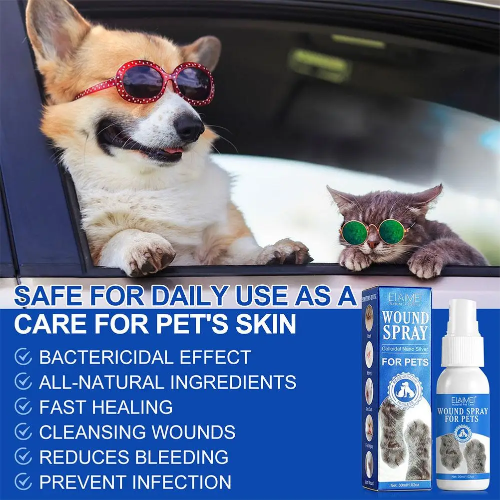 Pet Wound Spray Dog Cat Skin Rash Moss Scratch Wound Treatment Repair Bacteria Blocking Liquid Wound Spray 30ml