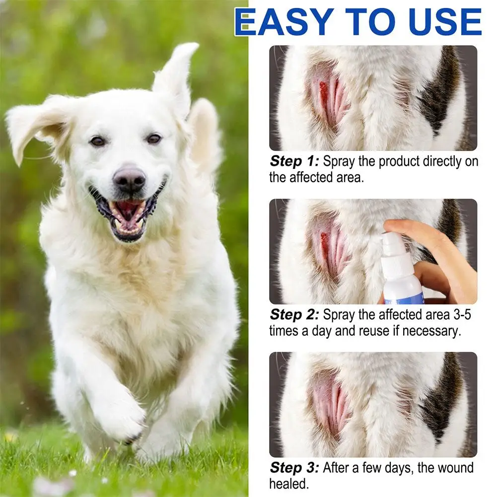 Pet Wound Spray Dog Cat Skin Rash Moss Scratch Wound Treatment Repair Bacteria Blocking Liquid Wound Spray 30ml