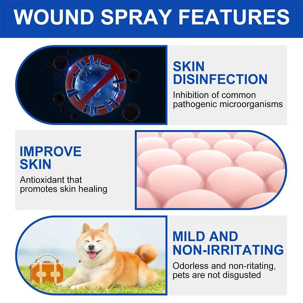 Pet Wound Spray Dog Cat Skin Rash Moss Scratch Wound Treatment Repair Bacteria Blocking Liquid Wound Spray 30ml