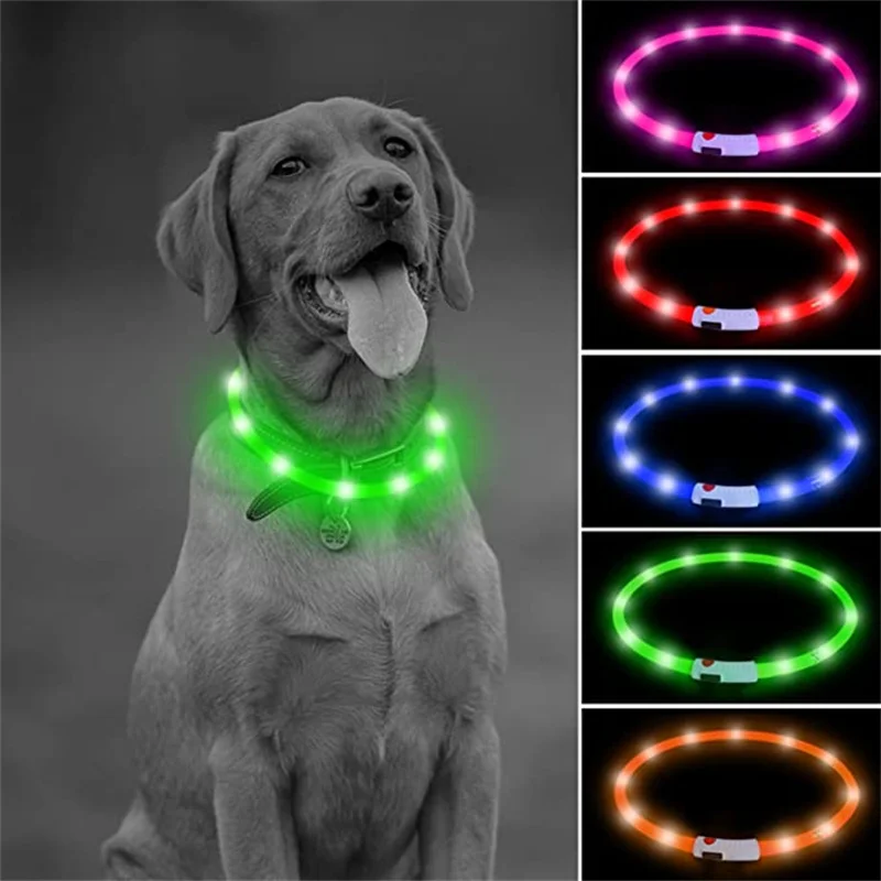 USB Rechargeable Luminous Collar Adjustable Led Glowing Dog Collar for Large Small Dogs Cat Night Light Collar Pet Safety