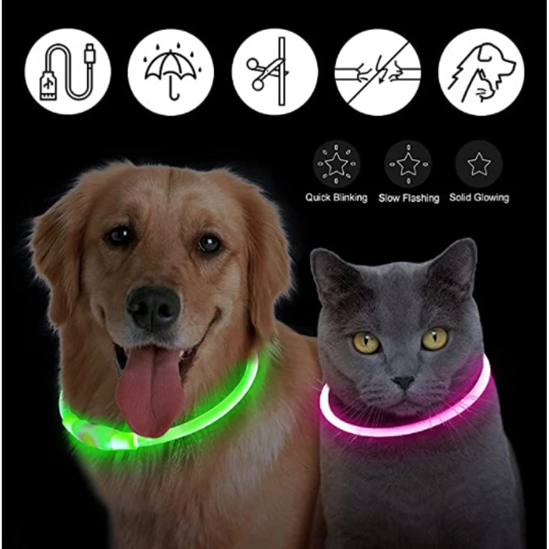 USB Rechargeable Luminous Collar Adjustable Led Glowing Dog Collar for Large Small Dogs Cat Night Light Collar Pet Safety