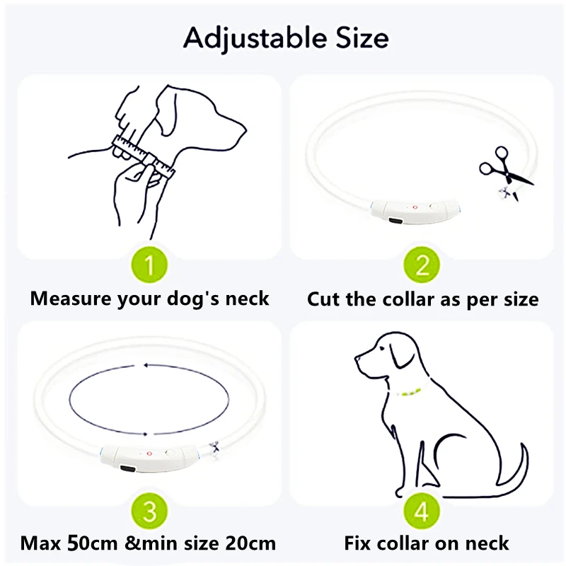 USB Rechargeable Luminous Collar Adjustable Led Glowing Dog Collar for Large Small Dogs Cat Night Light Collar Pet Safety