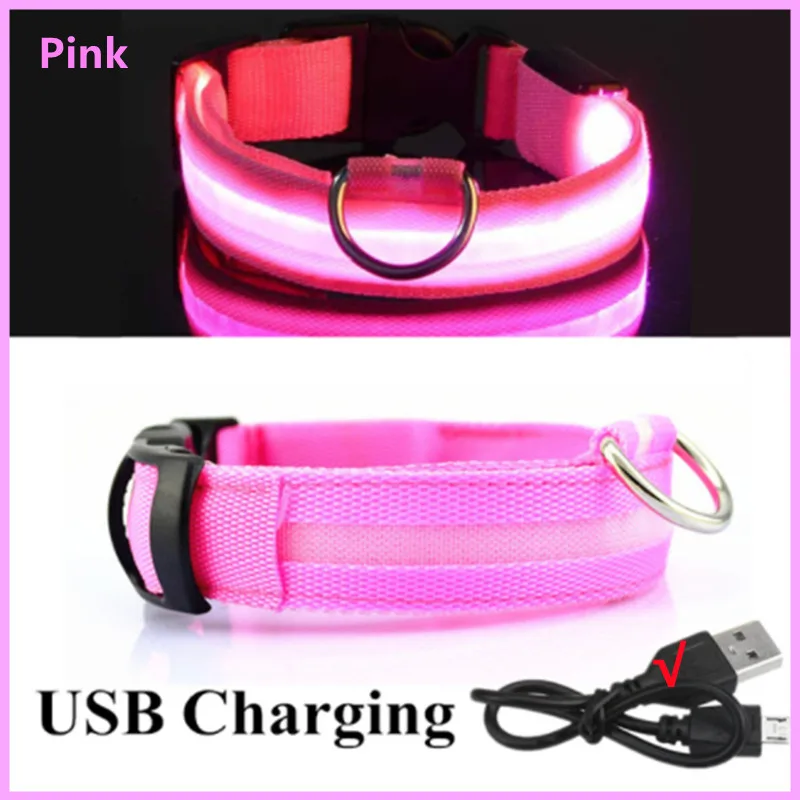 USB Rechargeable Luminous Collar Adjustable Led Glowing Dog Collar for Large Small Dogs Cat Night Light Collar Pet Safety