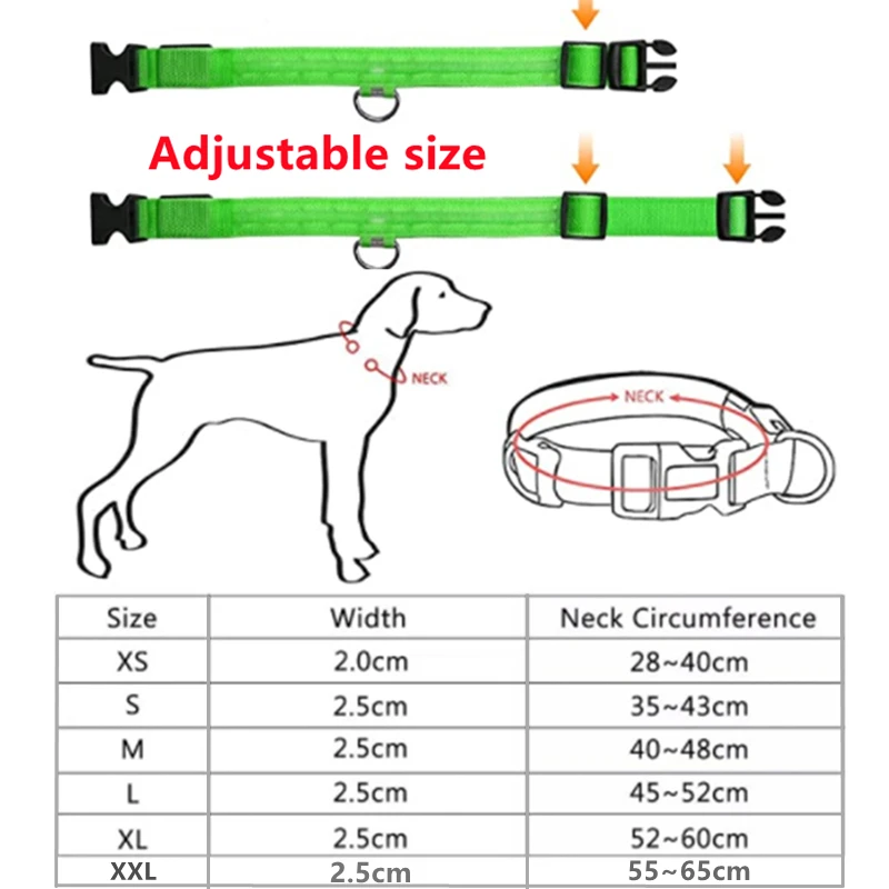 USB Rechargeable Luminous Collar Adjustable Led Glowing Dog Collar for Large Small Dogs Cat Night Light Collar Pet Safety