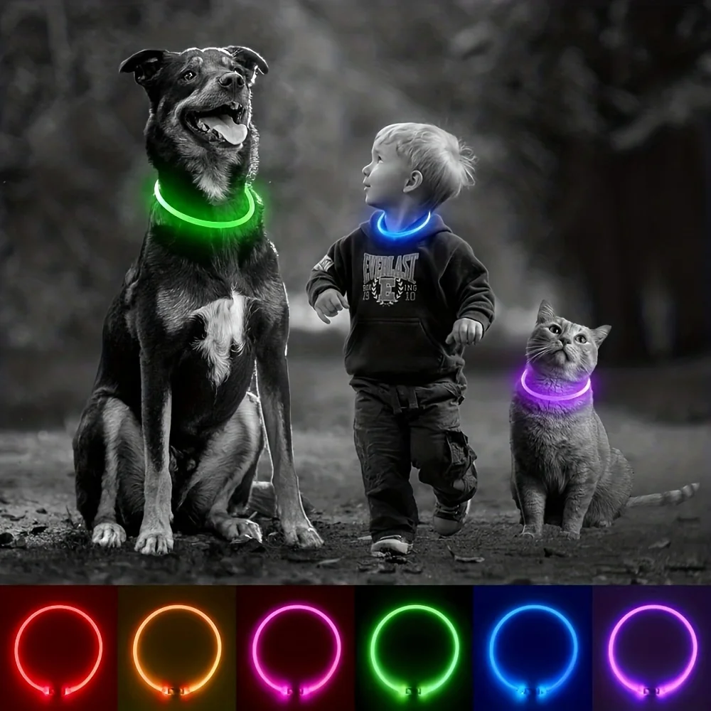 Pet Dog LED Light Collar Luminous Anti-Lost Dog Collar USB Rechargeable Dog Necklace Collar