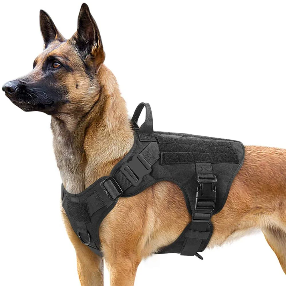 Large Dog Harness Collar Leash Molle Pouches Pet German Shepherd Malinois Training Walking Vest Dog Harnesses For Medium Dogs