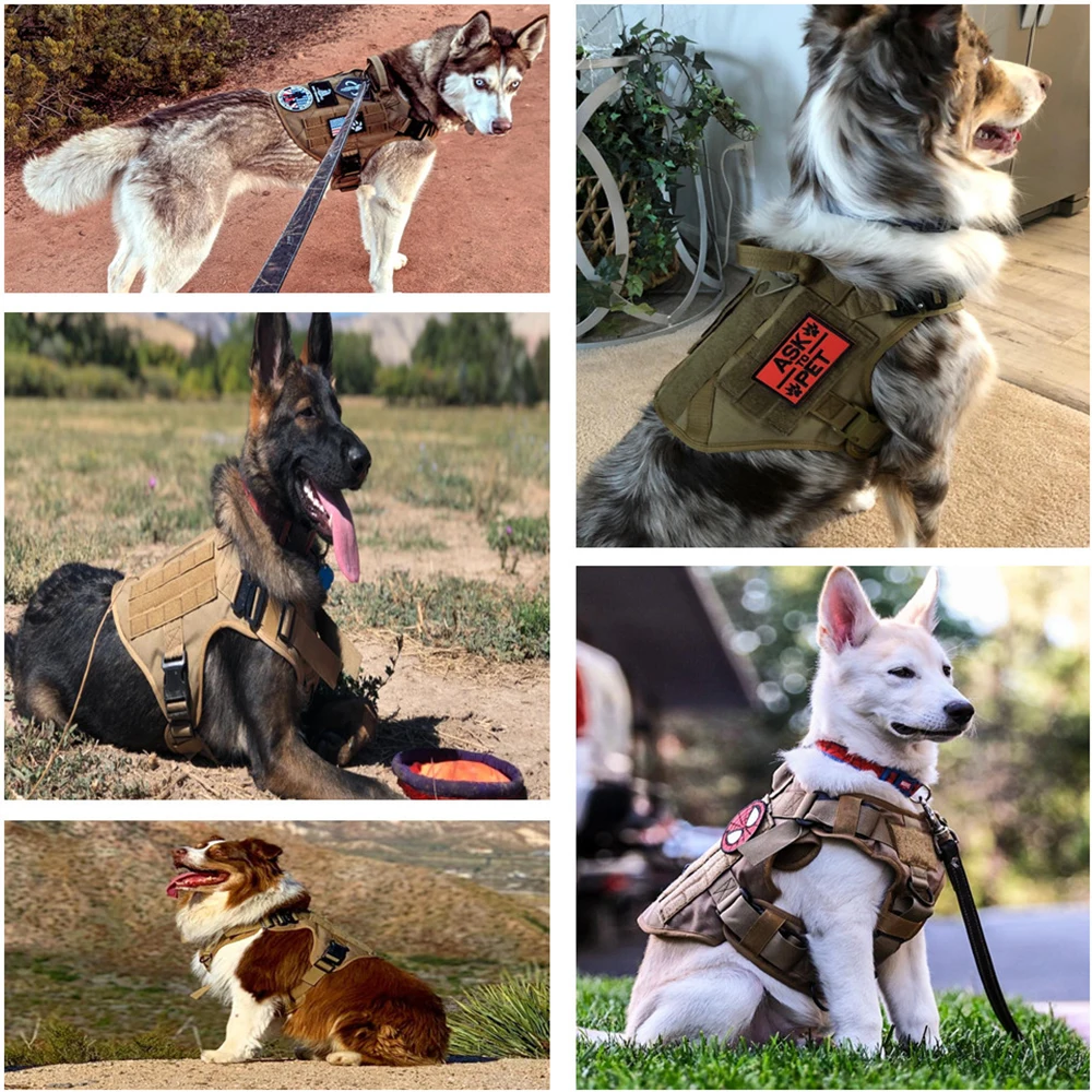 Large Dog Harness Collar Leash Molle Pouches Pet German Shepherd Malinois Training Walking Vest Dog Harnesses For Medium Dogs