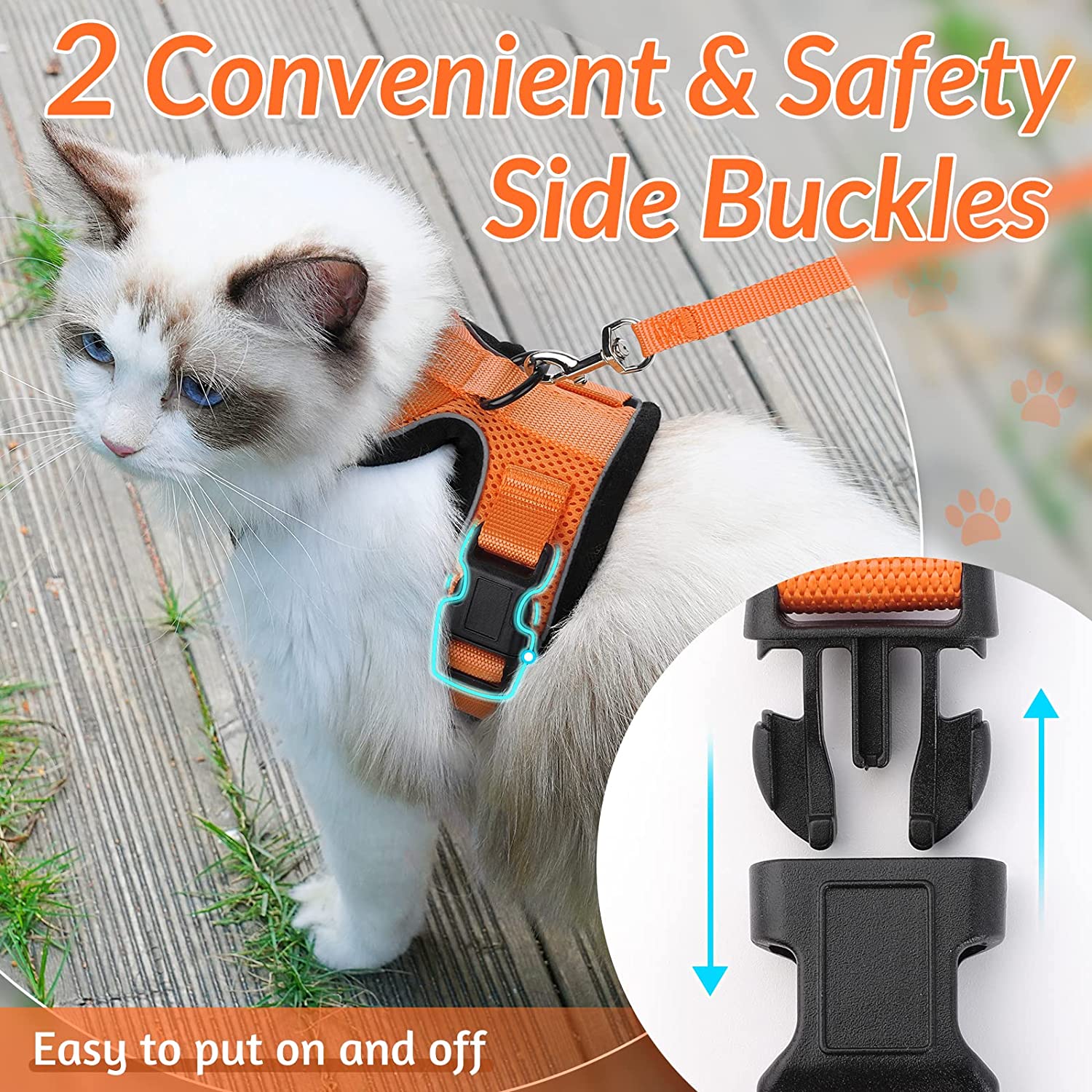 ATUBAN Cat Harness and Leash for Walking, Escape Proof Soft Adjustable Vest Harnesses for Cat, Breathable Reflective Strips Jacket