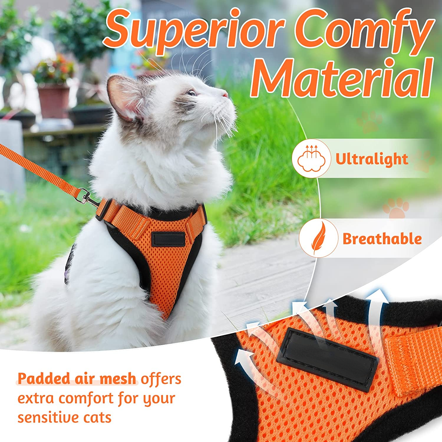 ATUBAN Cat Harness and Leash for Walking, Escape Proof Soft Adjustable Vest Harnesses for Cat, Breathable Reflective Strips Jacket