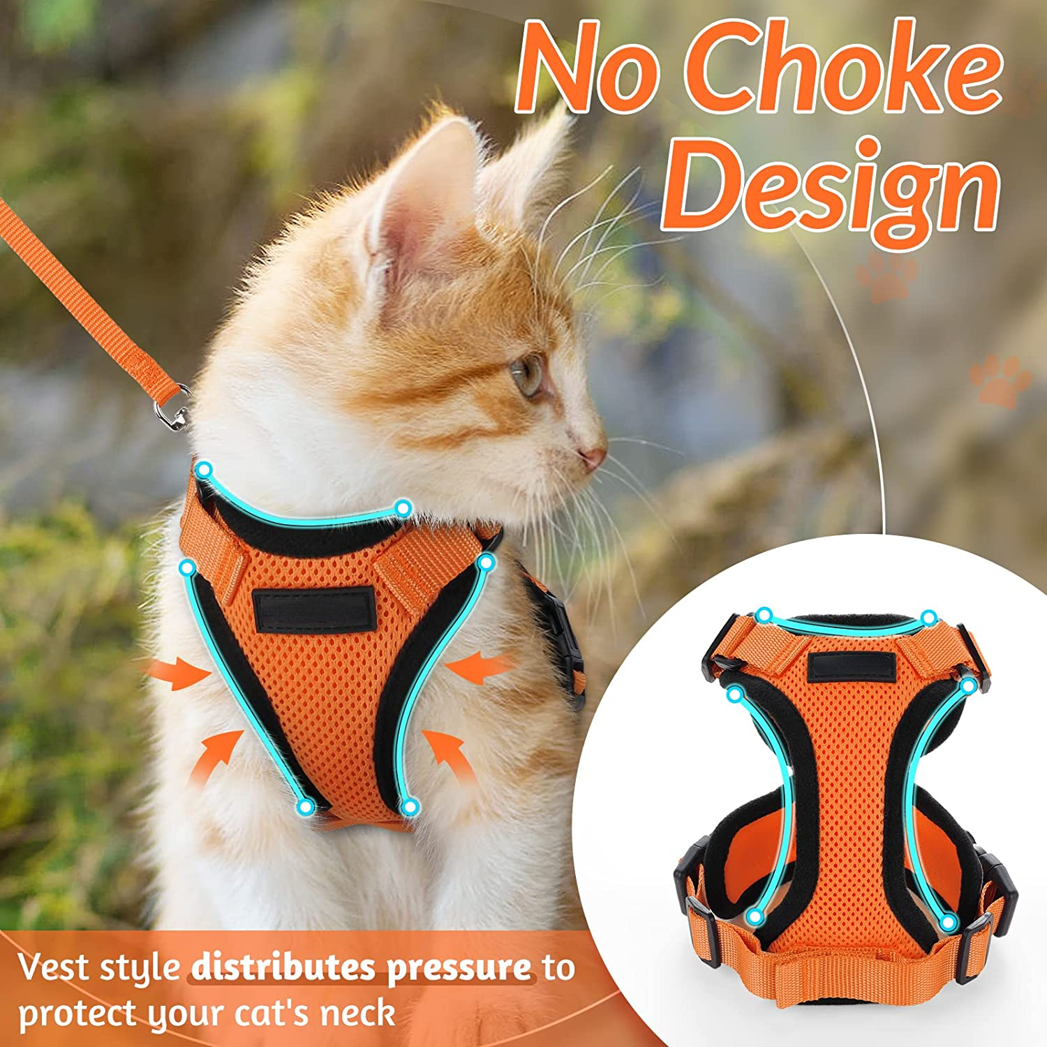 ATUBAN Cat Harness and Leash for Walking, Escape Proof Soft Adjustable Vest Harnesses for Cat, Breathable Reflective Strips Jacket