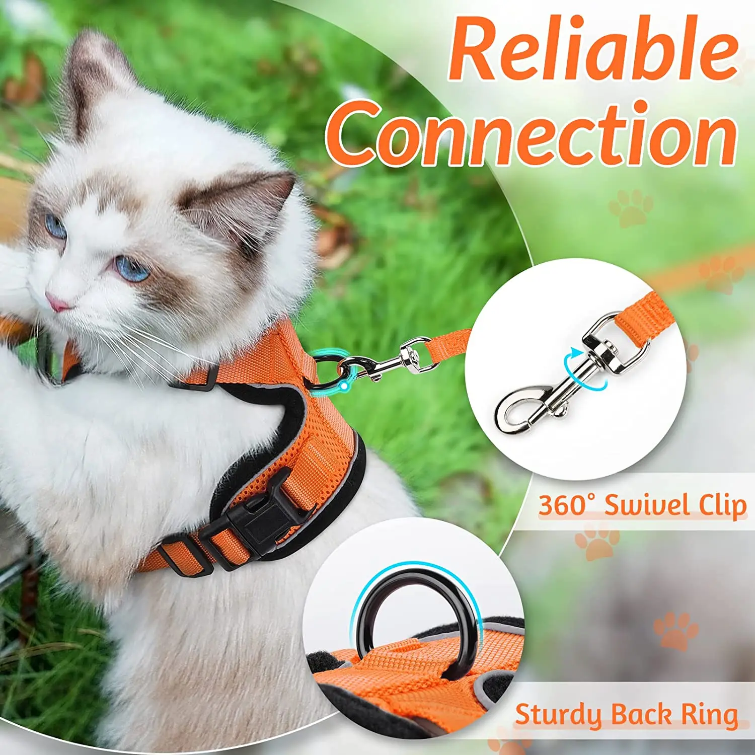 ATUBAN Cat Harness and Leash for Walking, Escape Proof Soft Adjustable Vest Harnesses for Cat, Breathable Reflective Strips Jacket