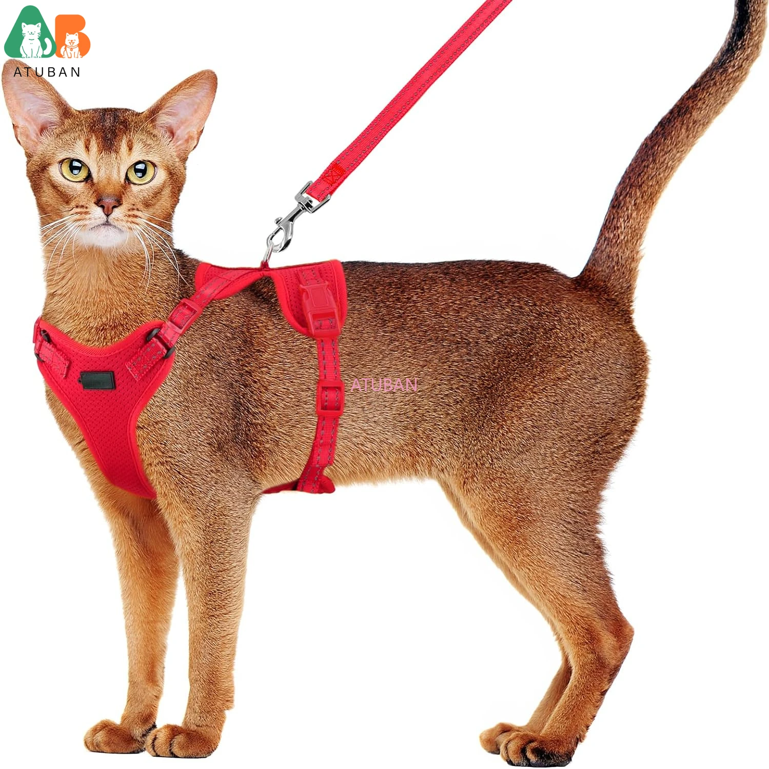 Cat Harness and Leash Set, Upgraded Escape Proof Adjustable Kitten Vest for Cat Outdoor Walking, Reflective Strips for Dark Night