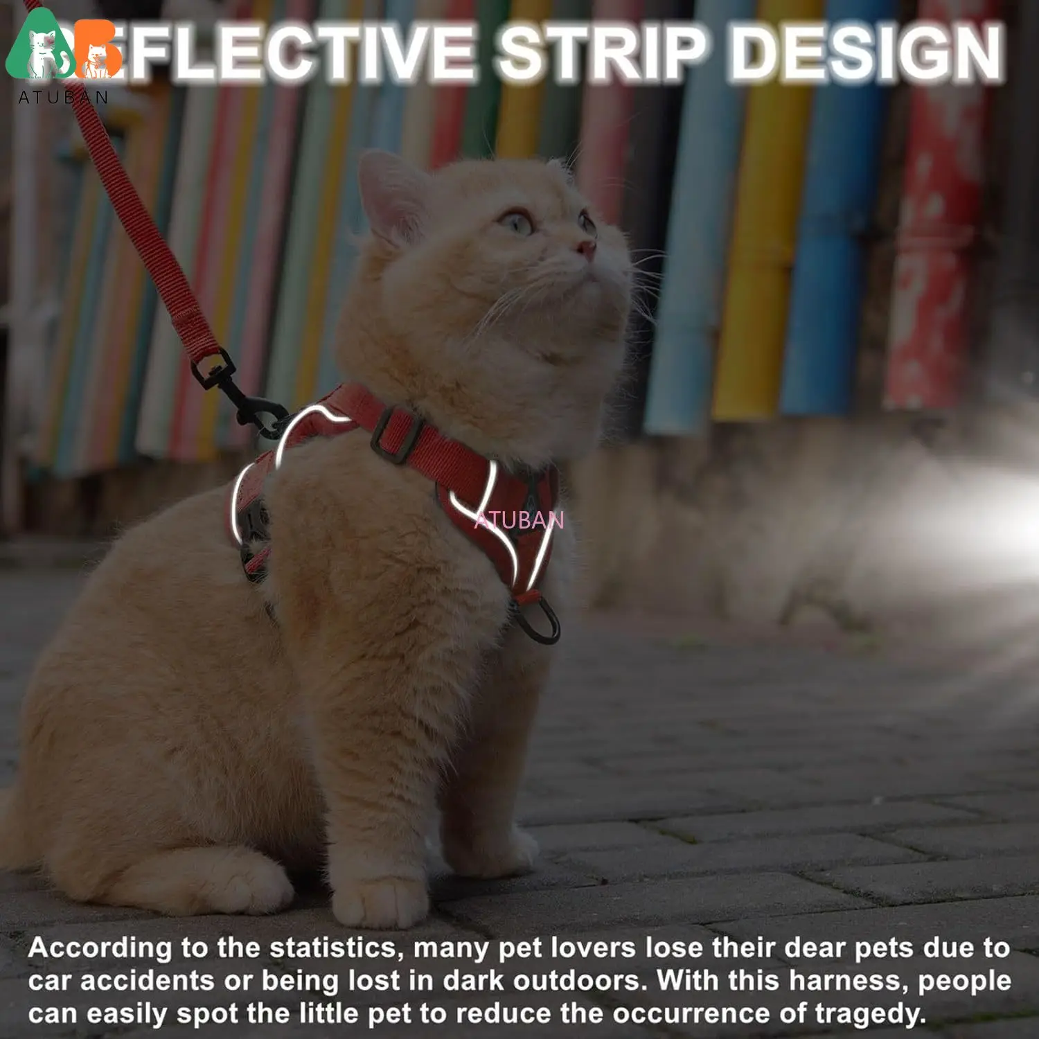 Cat Harness and Leash Set, Upgraded Escape Proof Adjustable Kitten Vest for Cat Outdoor Walking, Reflective Strips for Dark Night