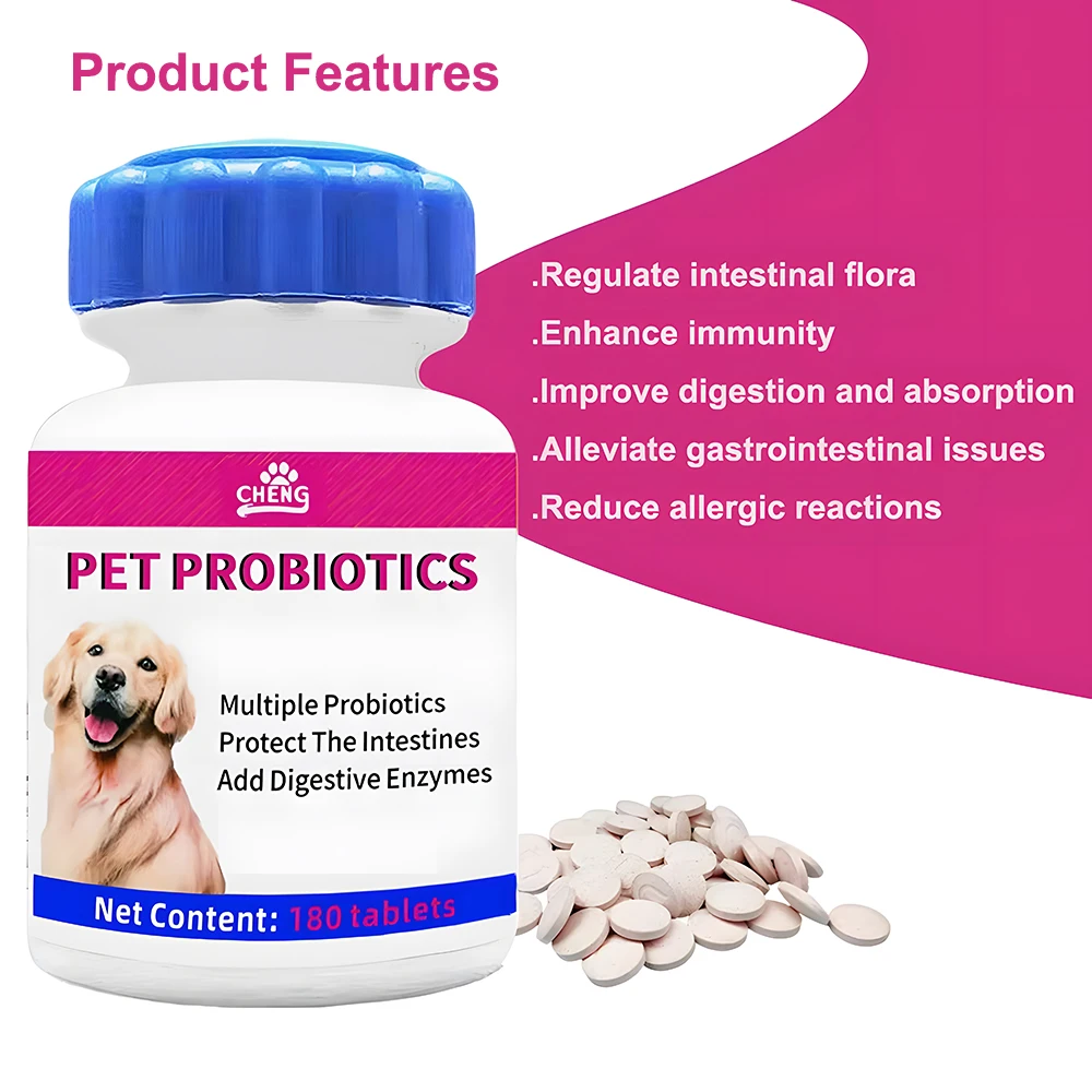 Pet Digestive Health Probiotic Supplements for Cats and Dogs - 180 Tablets