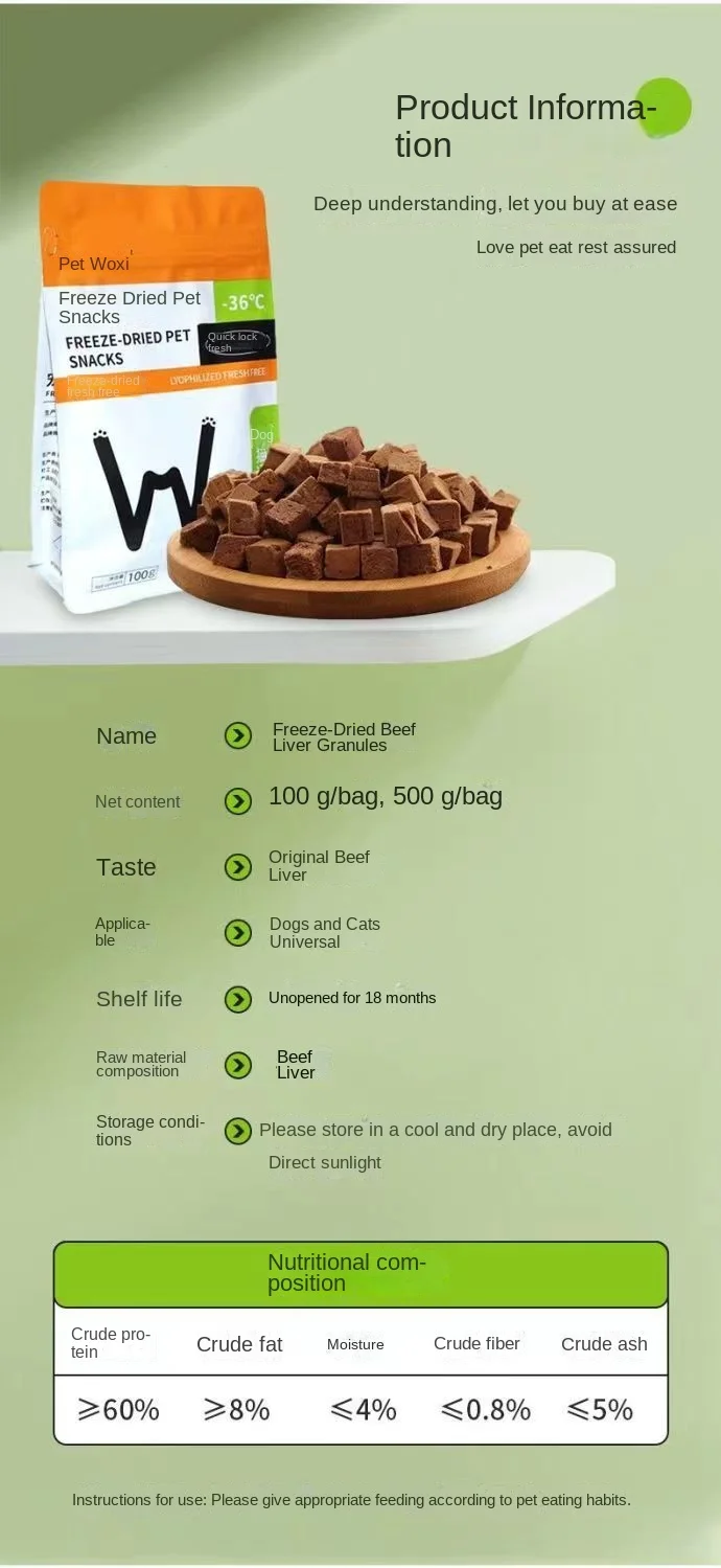 Freeze-dried beef liver granules small dog fat hair cheeks pet nutrition mixed food dog reward treats into puppy food